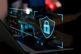Cyber security lock appearing in front of computer