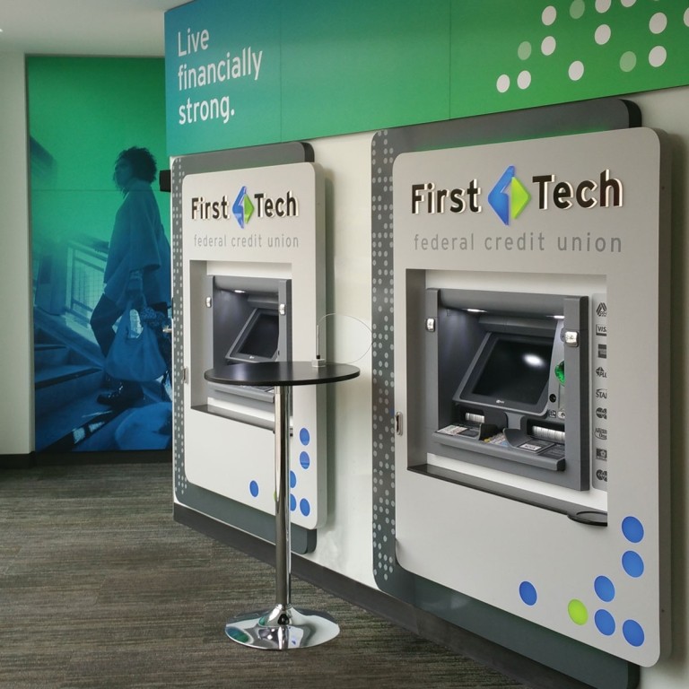 First Tech ATM machine in a bank lobby