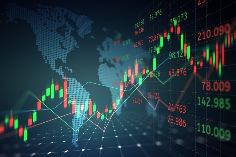 Stock market overlay with international map