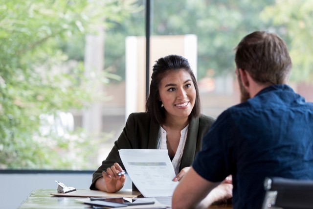 businesswoman meeting with client