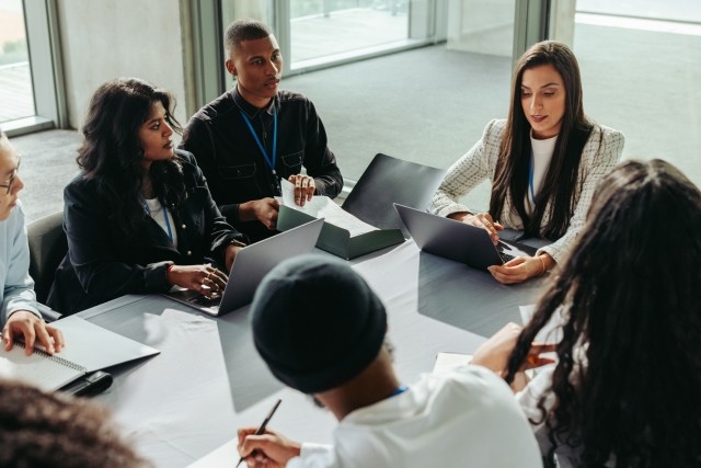 Diverse group of business people collaborating in an office setting