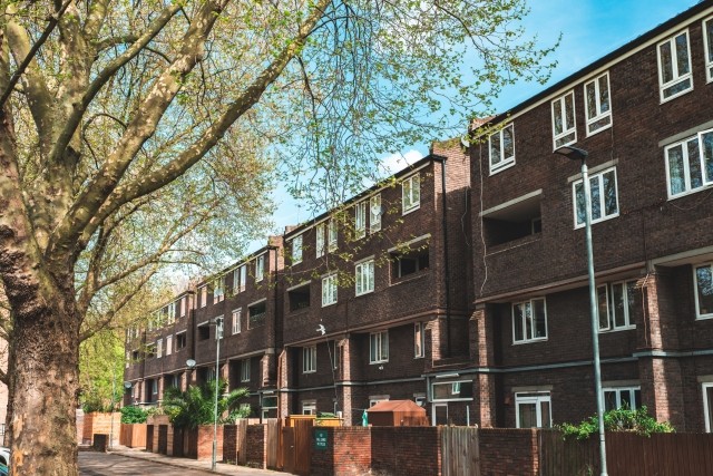 Row of apartment buildings