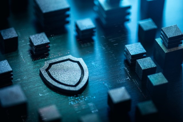 shield and blocks symbolizing crypto