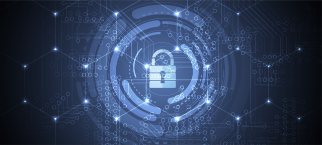 Cyber Security Lock Blue Hexagon