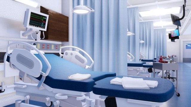 Patient bed and medical equipment in hospital