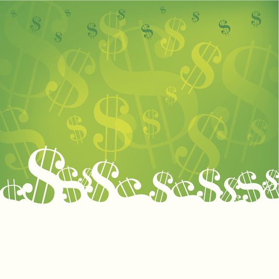 An image of a graphic with white and green dollar signs.