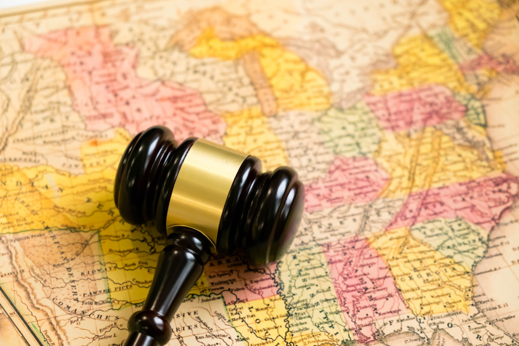 gavel on top of a map of us states