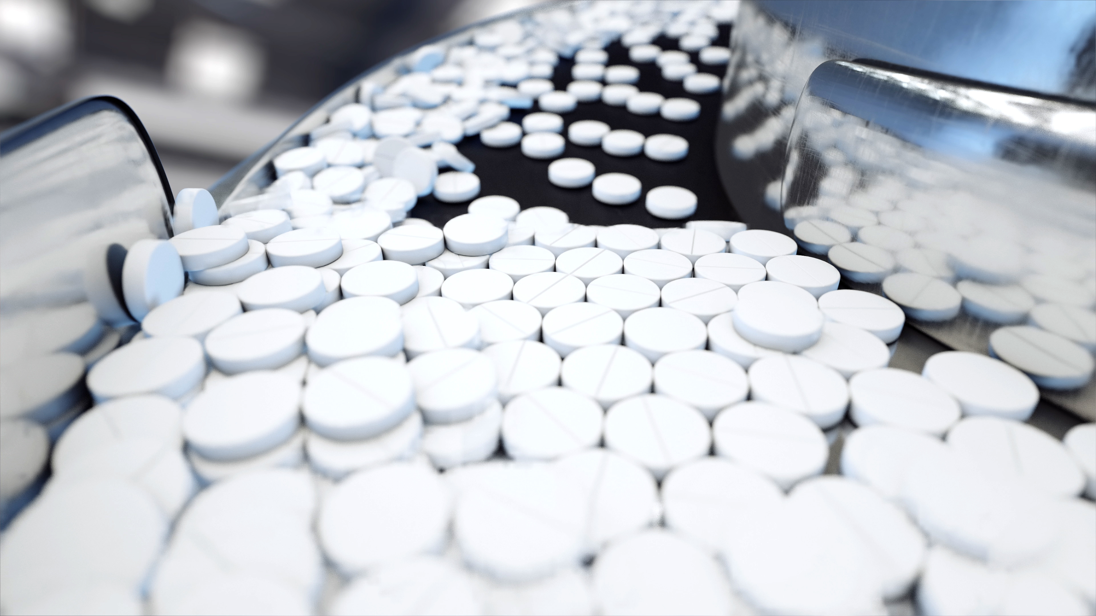 Prescription medication pills in manufacturing facility 