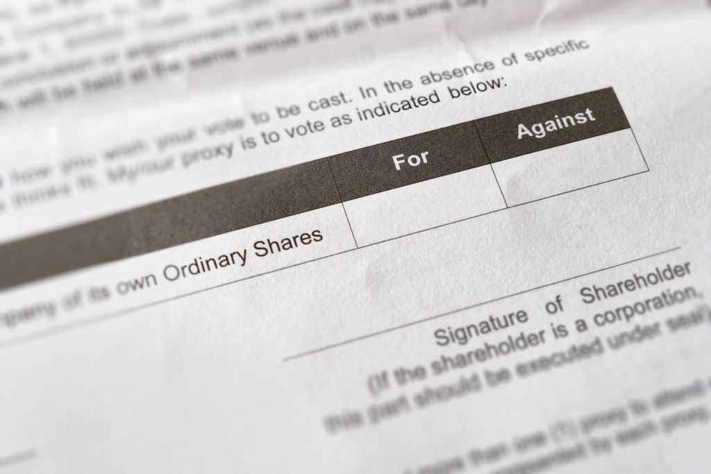 Closeup image of shareholder form