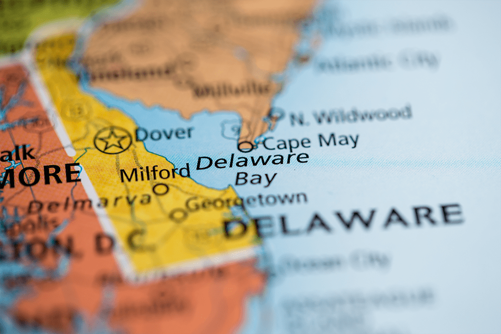 Image of Delaware on a state map