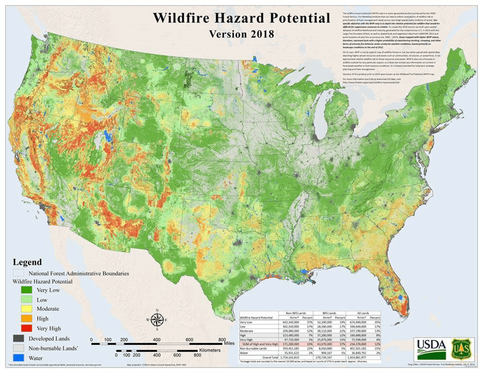 US Wildfire Hazard Potential Map